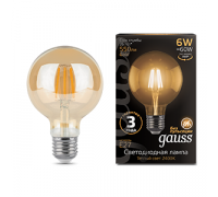 Лампа светодиодная филаментная Filament 6Вт G95 шар 2400К тепл. бел. E27 550лм golden GAUSS 105802006