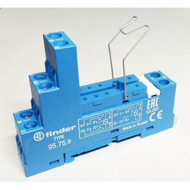 Розетка с винт. клеммами (с зажимной клетью) для реле 40.51 40.52 40.61 40.62 модули 99.01 в комплекте металлич. клипса 095.71 син. FINDER 95759SMA