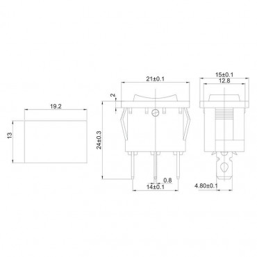 Выключатель клавишный 250В 6А (3с) ON-OFF-ON красн. с нейтралью Mini (RWB-205; SC-768) REXANT 36-2144