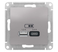 Розетка USB AtlasDesign тип A+C 5В/2.4А 2х5В/1.2А механизм алюм. SchE ATN000339