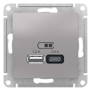 Розетка USB AtlasDesign тип A+C 5В/2.4А 2х5В/1.2А механизм алюм. SchE ATN000339