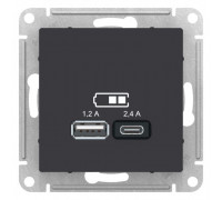 Розетка USB AtlasDesign тип A+C 5В/2.4А 2х5В/1.2А механизм карбон SchE ATN001039