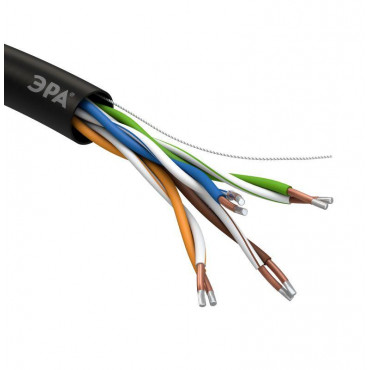 Кабель витая пара U/UTP кат.5E 4х2х24AWG solid CCA PE Outdoor Simple черн. (м) Эра Б0044436